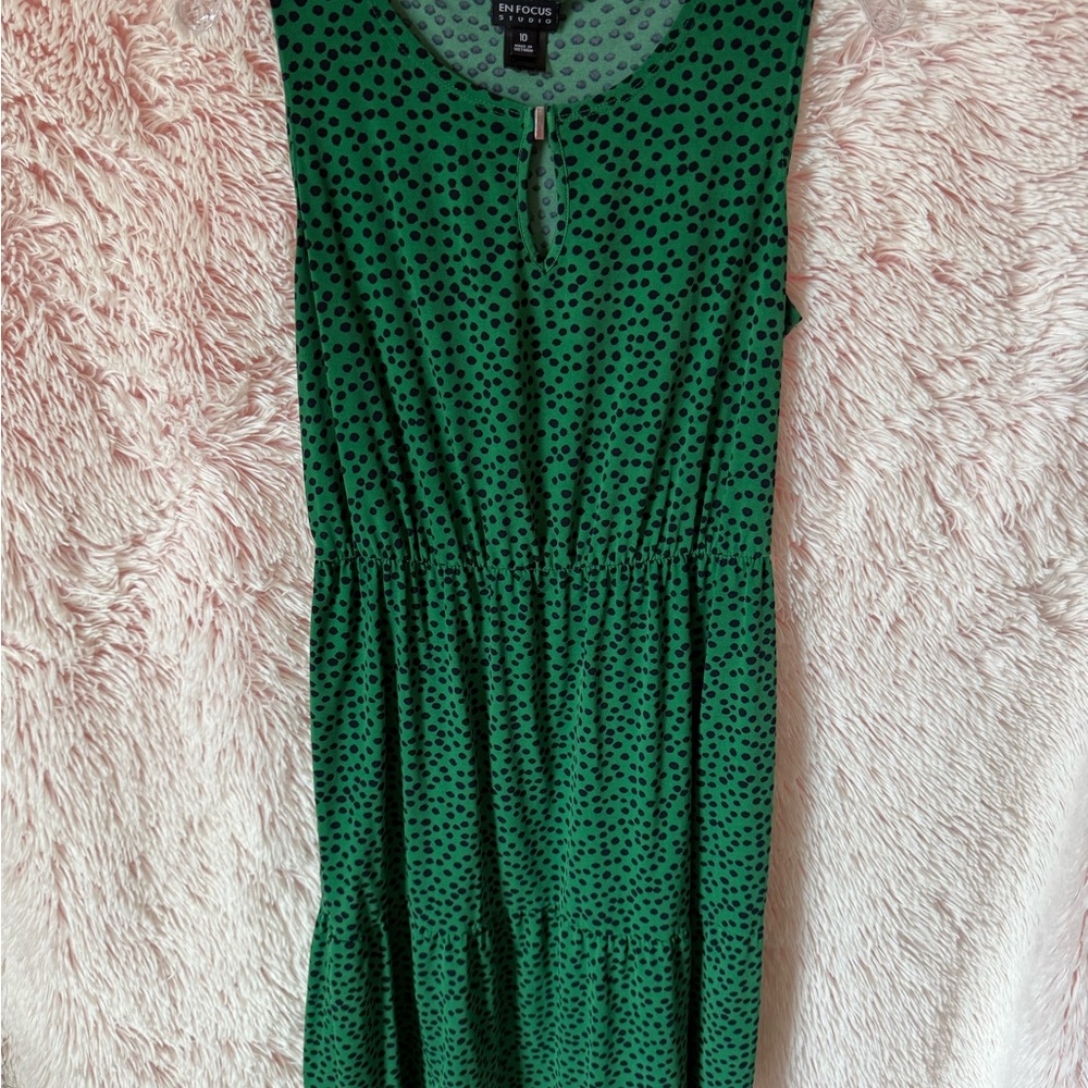 Enfocus Studio Green Smocked Midi Sundress